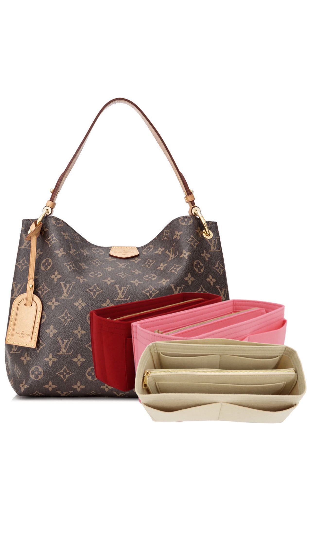 Suedette Singular Style Leather Handbag Organizer for Louis Vuitton  Graceful PM and Graceful MM in Fuchsia