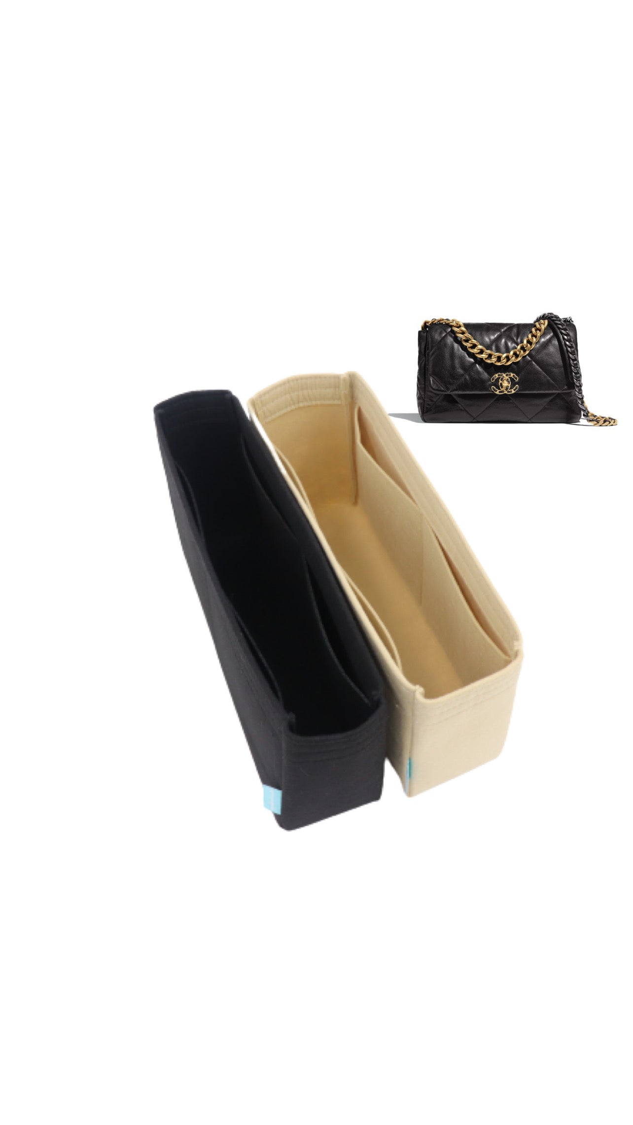 Lckaey Purse Organizer Insert for Chanel 19 Small bag with Side Zipper  Pocket Handbag Chanel Maxi Flip bag Organizer Y002beige-M